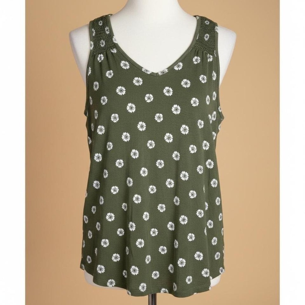Market & Spruce Green Floral Sleeveless Tank Top Medium